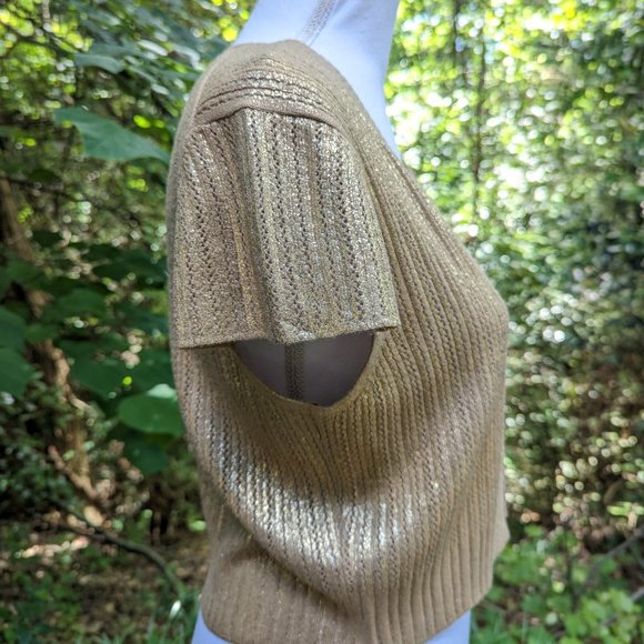 BCBGMaxAzria Cropped Cardigan Sweater Open Front in Metallic Gold Size Medium - Picture 4 of 6